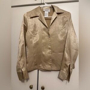 Beechers Brook Gold Satin Button-Up Top | Size Small